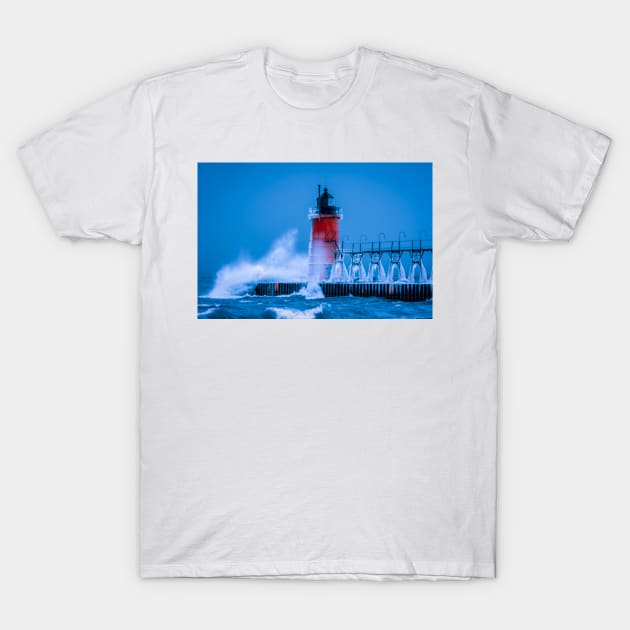 Winter Waves Breaking South Haven T-Shirt by Enzwell